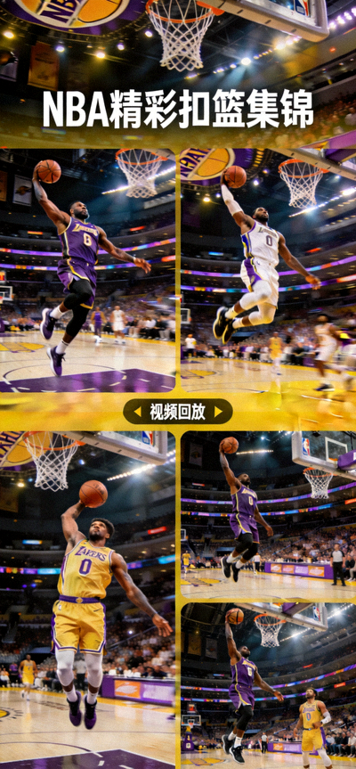 NBA联赛精彩扣篮集锦，篮球视频回放
